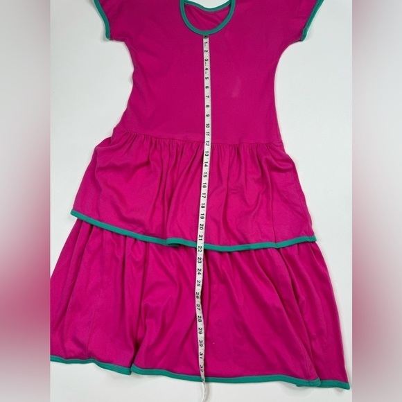 VTG 80’s Lanz Hot Pink Drop Waist Ruffle Jersey Dress - Picture 6 of 9